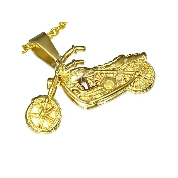 Zawieszka ze stali w kolorze złotym, 3D motocykl
