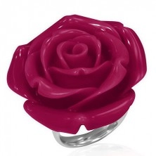 Stalowy pierścionek  - czerwona róża wykonana z żywicy