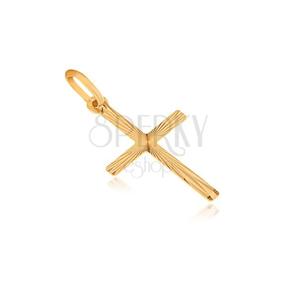 Wisiorek ze złota 14K - płaski krzyż łaciński, rozchodzące się promienie 