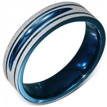 Srebrno-niebieski anodyzowany pierścionek ze stali szlachetnej