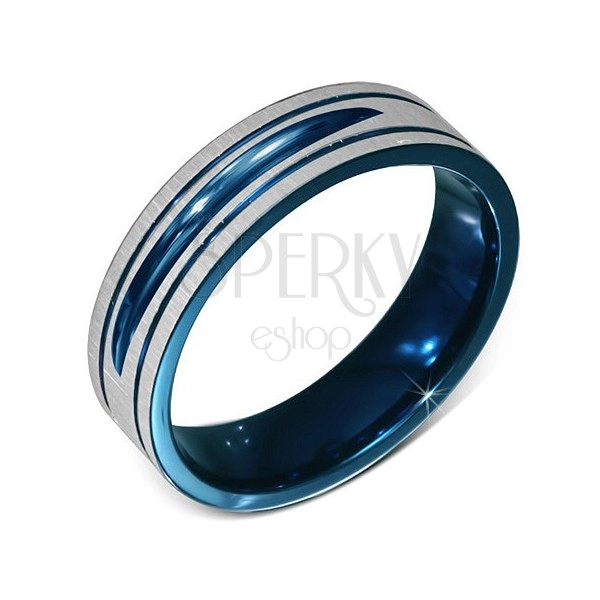 Srebrno-niebieski anodyzowany pierścionek ze stali szlachetnej