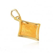 Złoty wisiorek 585 - płaski medalik w kształcie rombu, Matka Boska, Dzieciątko