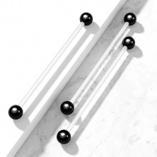 Elastyczny piercing - przezroczysta sztanga z błyszczącymi czarnymi kuleczkami