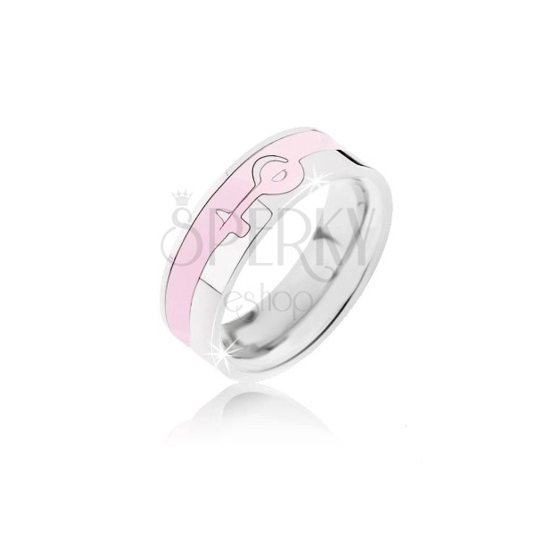 Srebrno-różowy pierścionek ze stali - symbol kobiecości