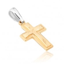 Złoty wisiorek 585 - podwójny krzyż łaciński, matowo-lśniąca kombinacja