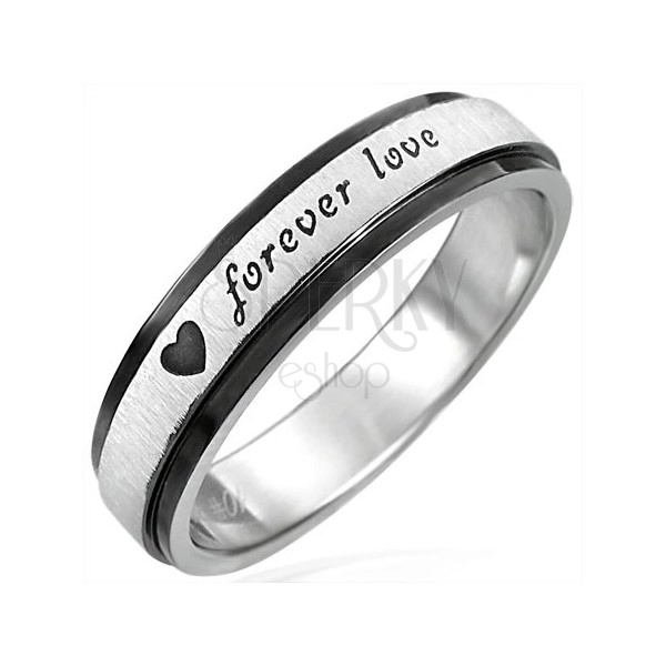 Stalowy pierścionek z czarnymi brzegami. Forever Love