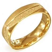 Kwadratowy złoty pierścionek ze stali - piaskowany i satynowy pas