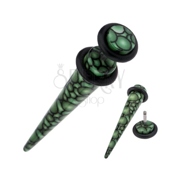 Akrylowy fałszywy plug do ucha, zielono-czarny bąbelkowy wzór