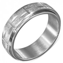 Srebrny pierścionek ze stali - obracający się środkowy pas z rysami