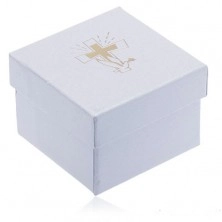 Białe pudełeczko na biżuterię - złoty krzyż i gołąb