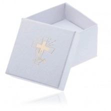 Białe pudełeczko na biżuterię - złoty krzyż i gołąb