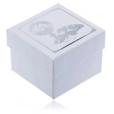 Białe pudełeczko na prezent ze srebrnym motywem Komunii św.