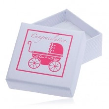 Białe pudełeczko na biżuterię z różowym wózeczkiem