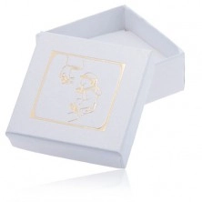Błyszczące białe pudełeczko na kolczyki, złoty motyw chrzcin