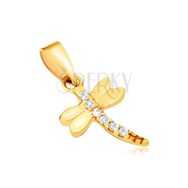 Złoty wisiorek 585 - lśniąca ważka ozdobiona błyszczącymi kamyczkami