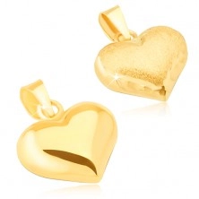 Złoty wisiorek 585 - trójwymiarowe symetryczne serce, satynowo-lśniące