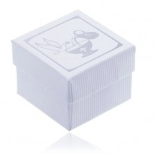 Białe pudełeczko na prezent - srebrny gołąb, kielich, dzban