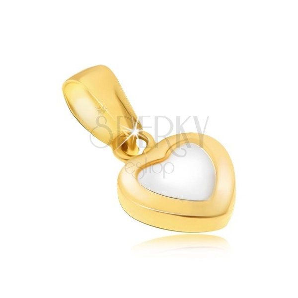 Złoty wisiorek 585 - dwukolorowe symetryczne serce, lśniąca zaokrąglona powierzchnia