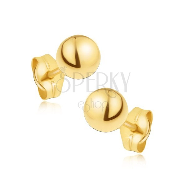 Kolczyki z żółtego złota 14K - lśniące gładkie kulki, 5 mm