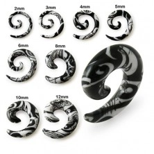 Spiralny expander do ucha w kolorze białym, czarny ornament