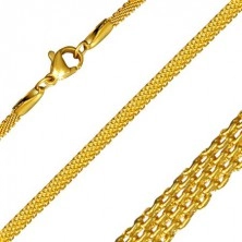 Płaski stalowy łańcuszek w złotym kolorze, siatkowany wzór