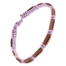 Ciemnobrązowa skórzana bransoletka z oplecionym wrzosowym sznureczkiem