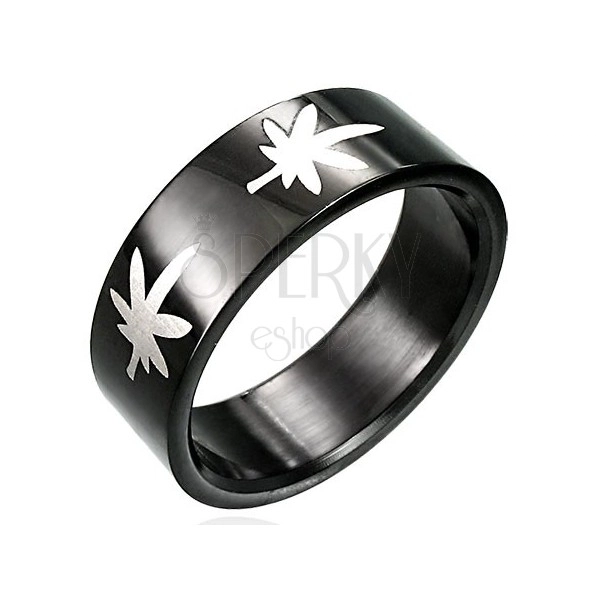 Czarny pierścionek z marihuaną