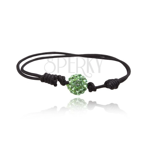 Shamballa bransoletka, czarny sznurek z cyrkoniową zieloną kulką