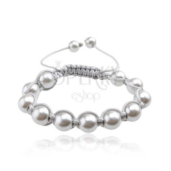 Shamballa bransoletka - perły o srebrzystej powierzchni