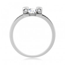 Srebrny pierścionek 925 - dwie wypukłe obręcze, przeźroczysty okrągły kamyczek