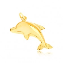 Złoty wisiorek 585 - lustrzany, lśniący skaczący delfin, przestrzenny