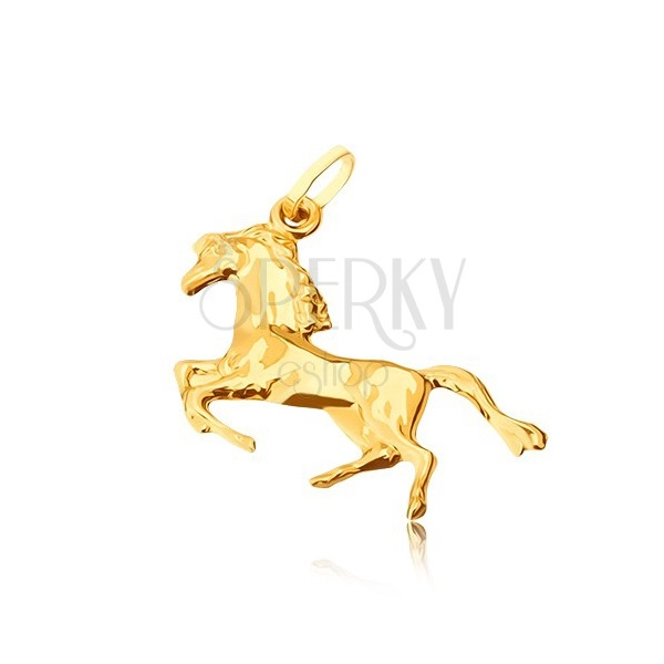 Złoty wisiorek 585 - lśniący koń stojący na tylnych nogach
