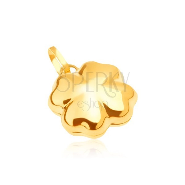 Lśniący złoty wisiorek 585 - trójwymiarowa czterolistna koniczynka na szczęście