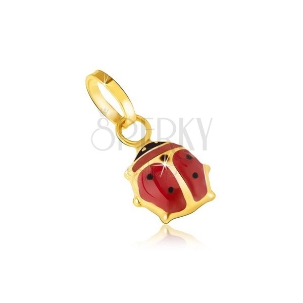 Złoty wisiorek 585 - malutka emaliowana czerwono-czarna biedronka