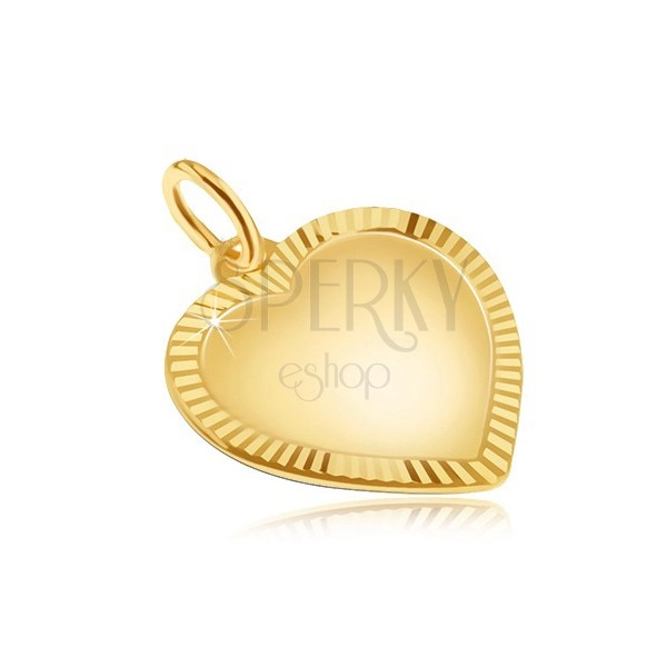 Złoty wisiorek 585 - duże symetryczne matowe serce, błyszcząca obwódka z nacięciami