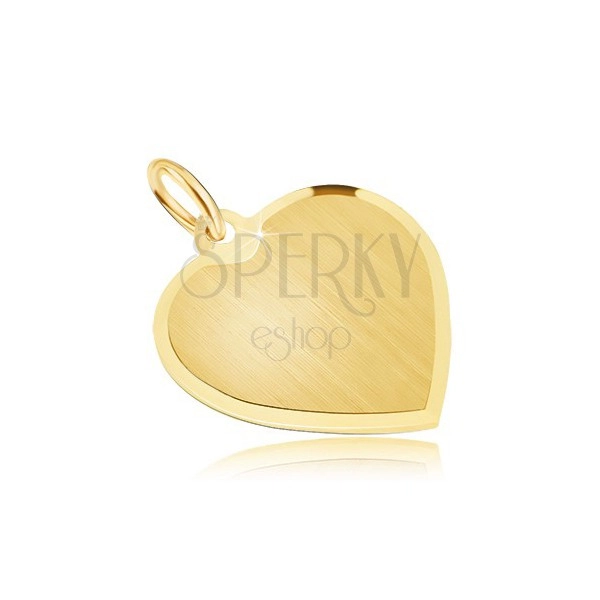 Złoty wisiorek 585 - duże symetryczne satynowe serce, lśniące krawędzie