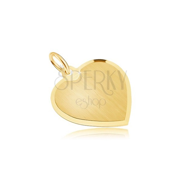 Złoty wisiorek 585 - symetryczne serce o satynowej powierzchni, ścięta obwódka