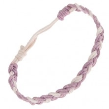 Bransoletka z zaplecionego liliowego i białego sznurka, kłosek