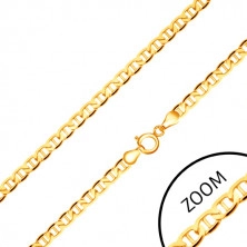 Złoty łańcuszek 585 - płaskie elipsowe ogniwa, pałeczka pośrodku, 550 mm
