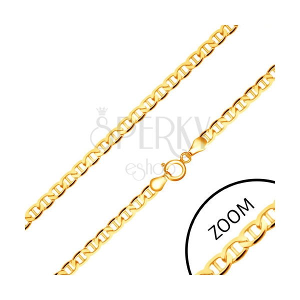 Złoty łańcuszek 585 - płaskie elipsowe ogniwa, pałeczka pośrodku, 550 mm