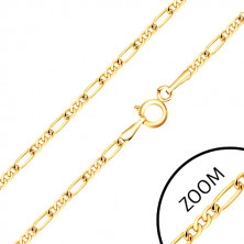 Złoty łańcuszek 585 - trzy małe owalne ogniwa i jedno podłużne, 500 mm