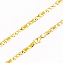 Łańcuszek w złocie - trzy ogniwa i owalna wstawka z kratką, 500 mm