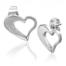 Kolczyki ze stali chirurgicznej - asymetryczny zarys serca w srebrnym kolorze