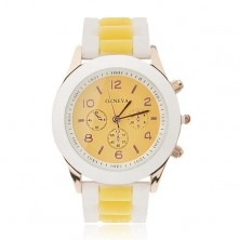 Zegarek analogowy - żółty cyferblat, silikonowy pasek