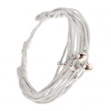 Beżowa bransoletka Multi ze sznurków, koraliki i dzwoneczki srebrnego koloru