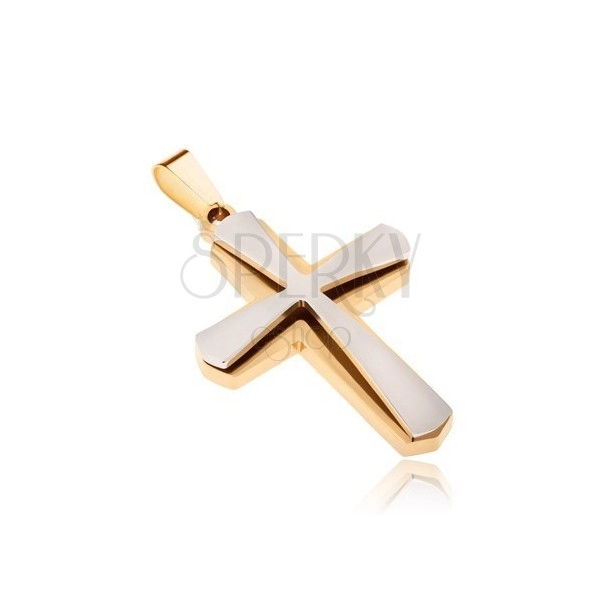 Wisiorek ze stali chirurgicznej, złoty i mniejszy srebrny krzyż