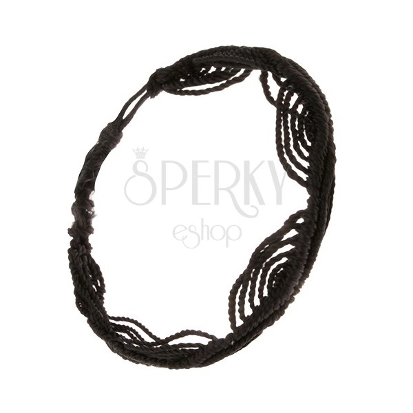 Czarna sznurkowa bransoletka z nylonowych rzemyków, motyw fal