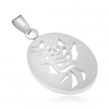 Stalowy wisiorek w srebrnym kolorze, owal z chińskim symbolem