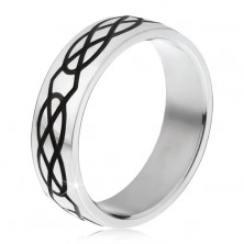 Stalowy pierścionek - obrączka w srebrnym kolorze, wzór z łezek i rombów