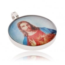Okrągły stalowy medalik, Jezus w czerwono-niebieskiej szacie